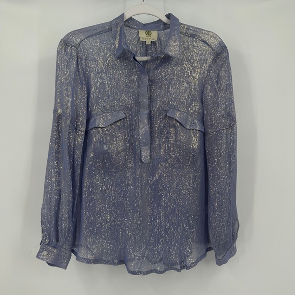 Koch Womens Sheer Metallic Silk Blouse Size M Made in USA Quiet Luxury Ethereal - Picture 1 of 8